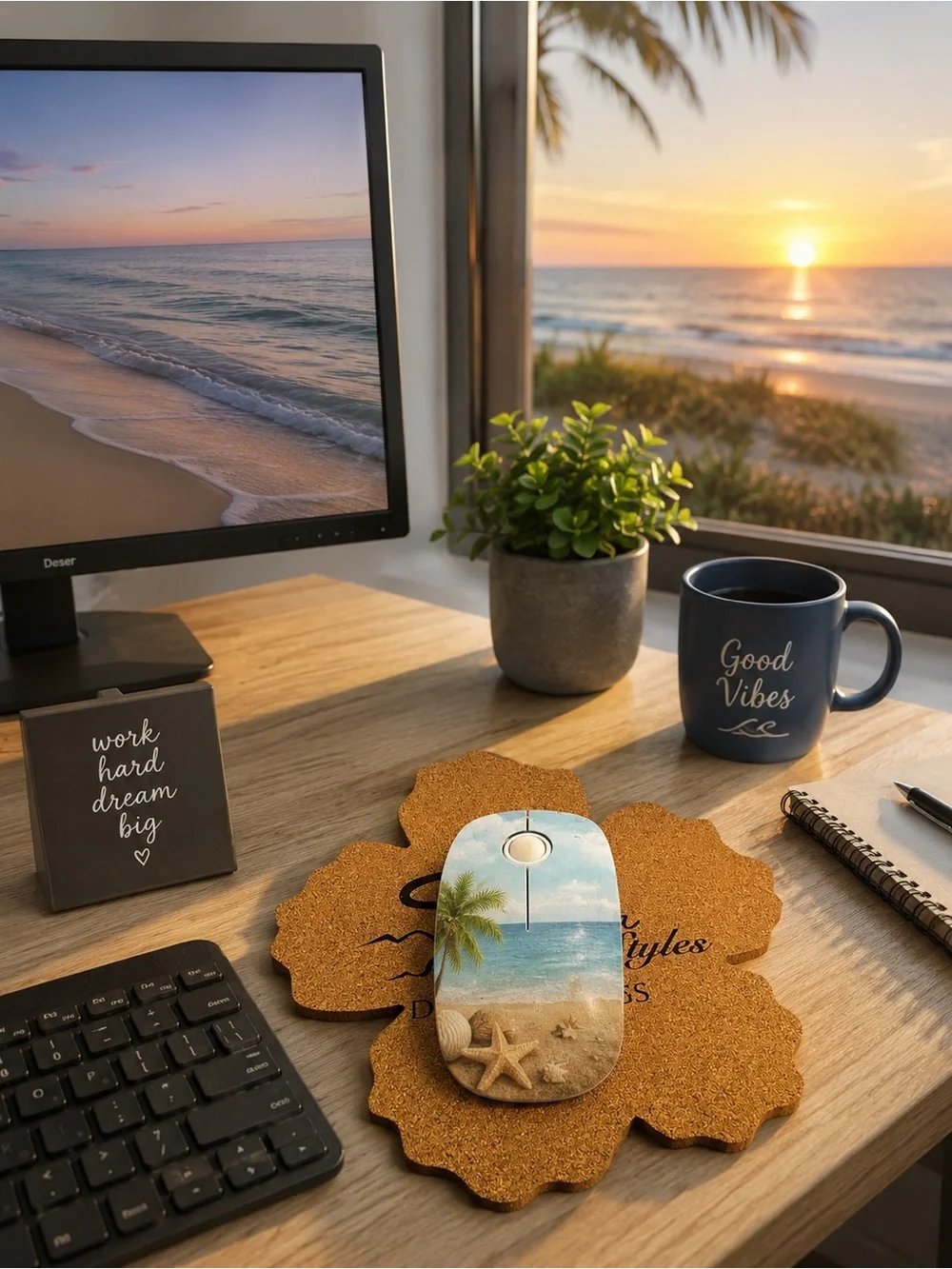 Hand crafted and designed by me Cork mouse pads customizable- made to order 7x7 - Picture 2 of 8